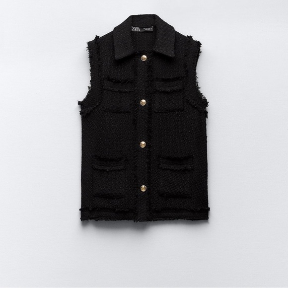 Zara Black Textured Vest with Gold Buttons - Picture 3 of 5